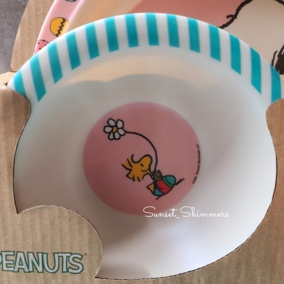 4 New Peanuts Snoopy & Woodstock Kids Easter Egg Dinner Plate Bowl Cup Utensils - Picture 8 of 12
